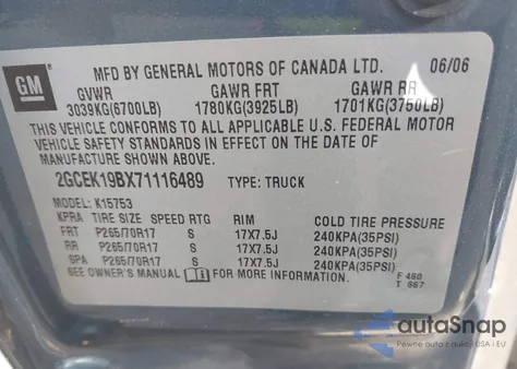 2007 Chevrolet Silverado 1500 Classic Lt1 из США, поврежденный, VIN 2GCEK19BX71116489